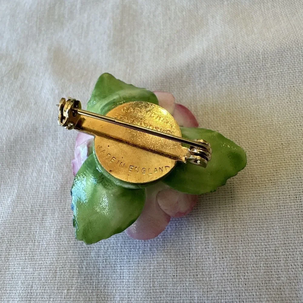 Vintage Cara Staffordshire English Bone China Rose‎ Bouquet Brooch Pin England